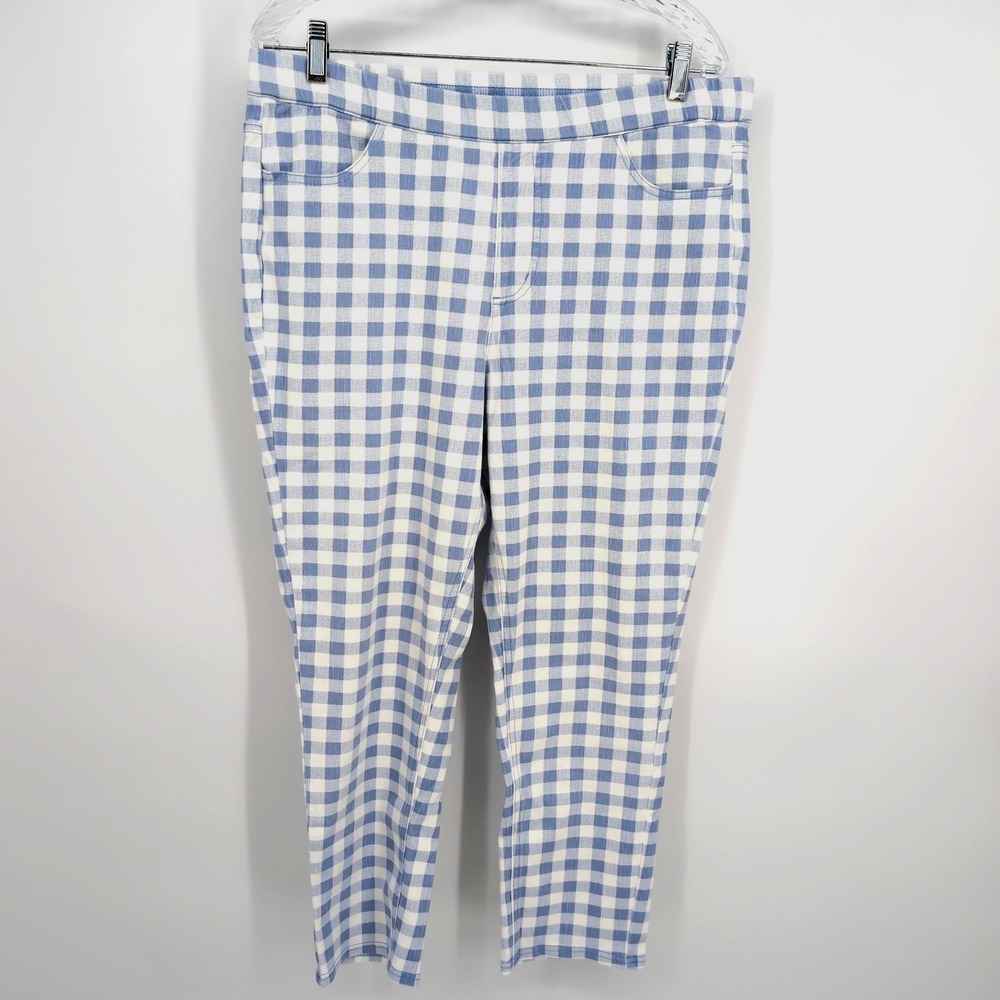 Isaac Mizrahi Live! Pants Blue Gingham Pull On Straight Leg Womens Size 14